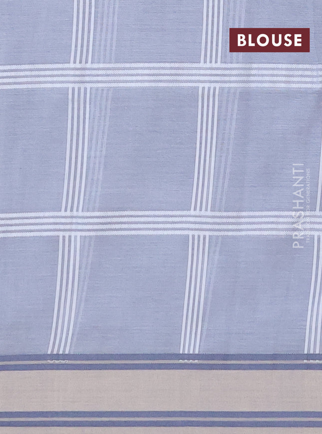 Khadi cotton saree grey and beige with allover checked pattern and rettapet thread woven border