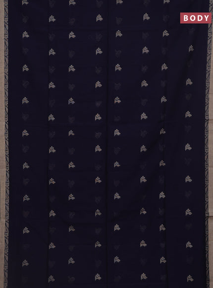 Khadi cotton saree navy blue and sandal with thread woven buttas and thread woven border