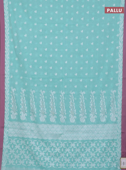 Khadi cotton saree teal green shade and mauve pink with allover thread woven floral buttas and simple border
