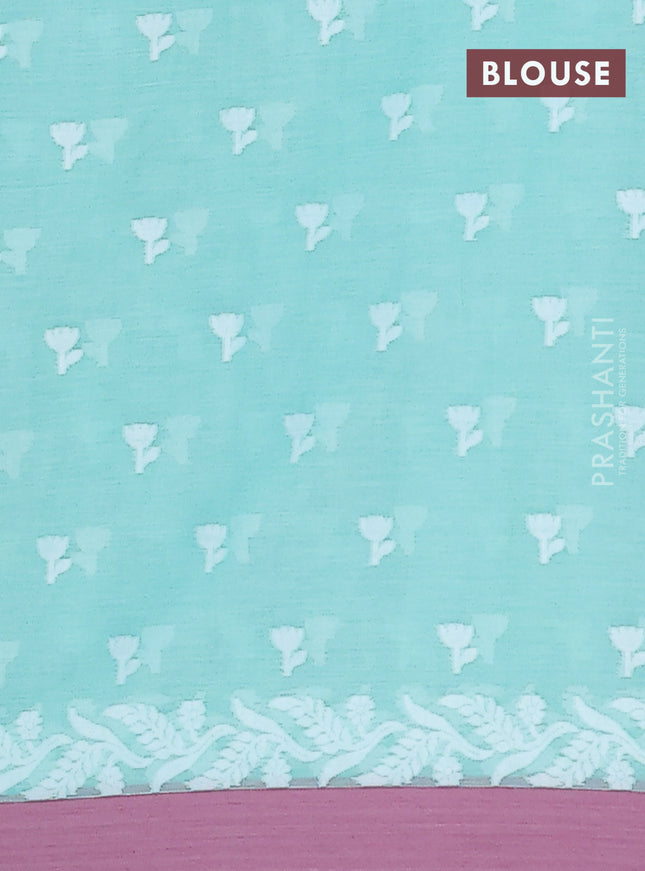 Khadi cotton saree teal green shade and mauve pink with allover thread woven floral buttas and simple border