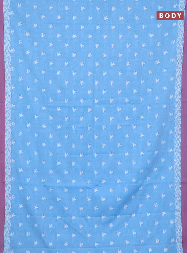 Khadi cotton saree light blue and mauve pink with allover thread woven floral buttas and simple border