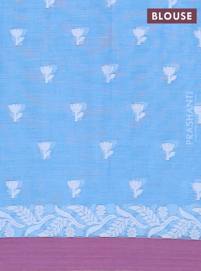 Khadi cotton saree light blue and mauve pink with allover thread woven floral buttas and simple border