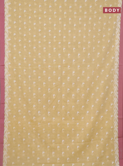 Khadi cotton saree yellow shade and mauve pink with allover thread woven floral buttas and simple border
