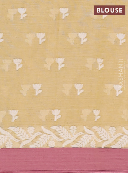 Khadi cotton saree yellow shade and mauve pink with allover thread woven floral buttas and simple border