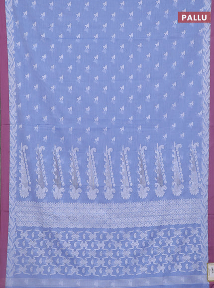 Khadi cotton saree blue shade and mauve pink with allover thread woven floral buttas and simple border