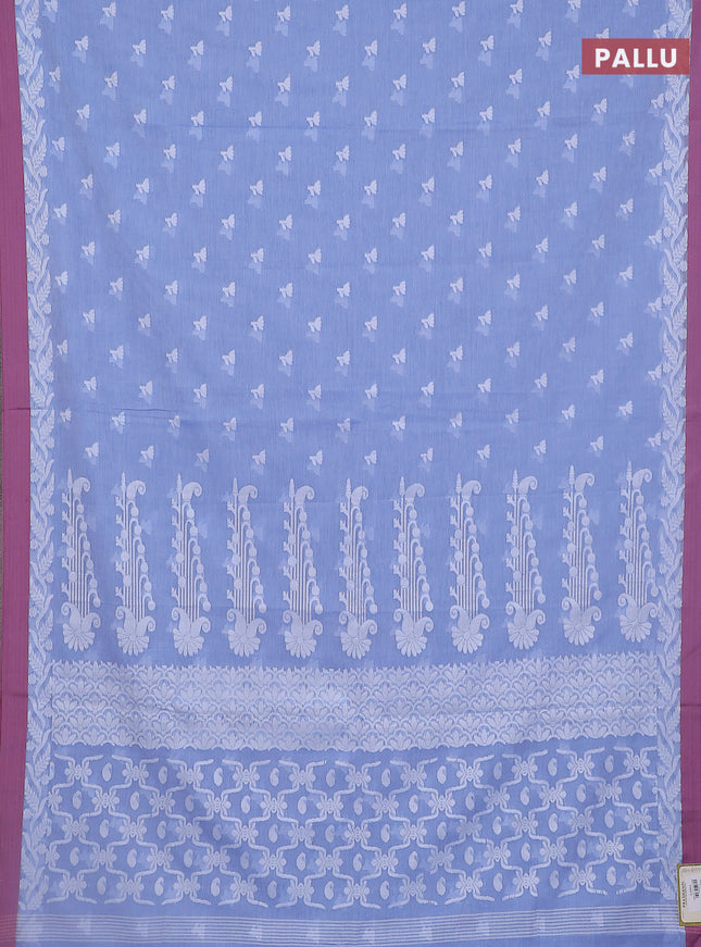 Khadi cotton saree blue shade and mauve pink with allover thread woven floral buttas and simple border