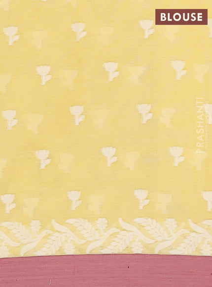 Khadi cotton saree pale yellow and mauve pink with allover thread woven floral buttas and simple border