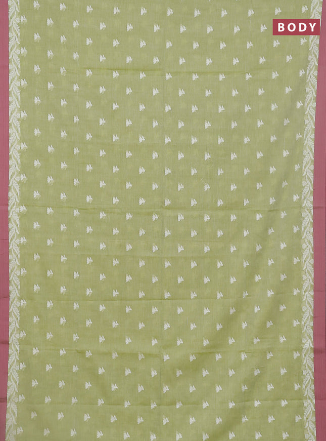 Khadi cotton saree pista green and mauve pink with allover thread woven floral buttas and simple border