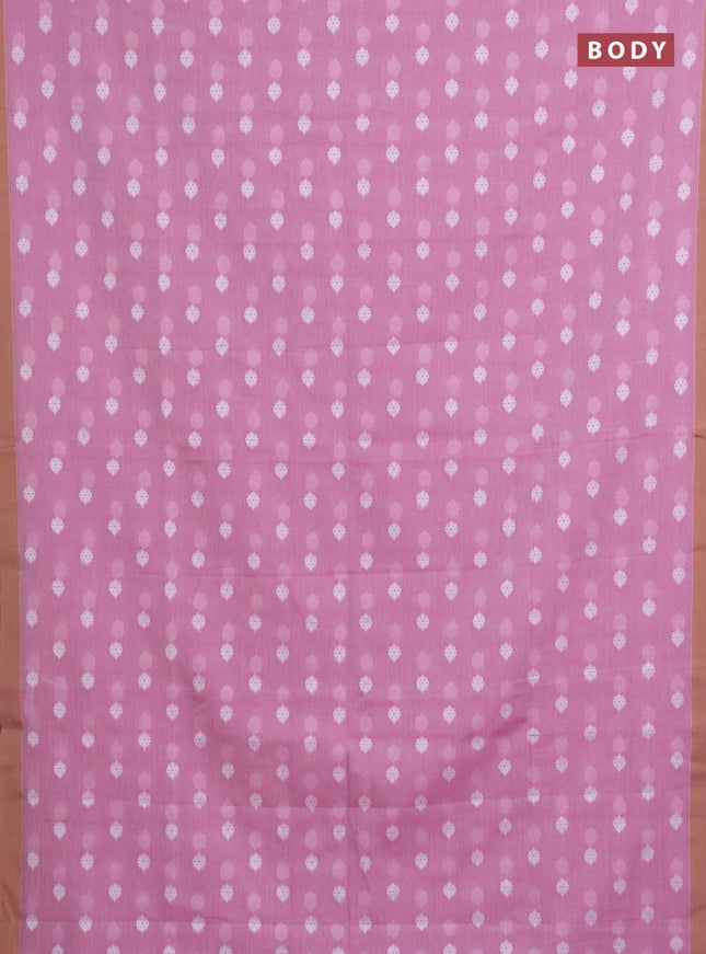 Khadi cotton saree light pink and sandal with allover thread woven ikat buttas and simple border