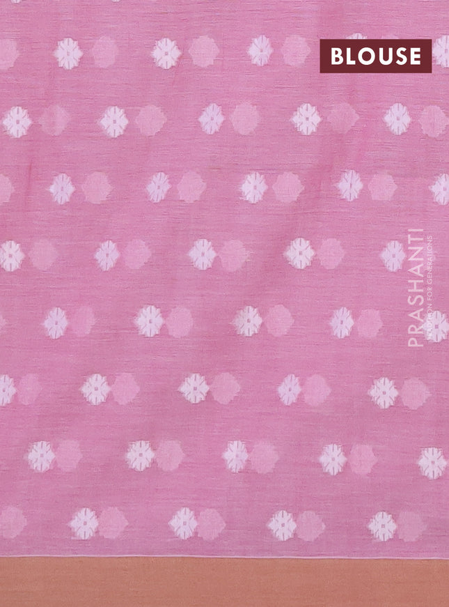 Khadi cotton saree light pink and sandal with allover thread woven ikat buttas and simple border