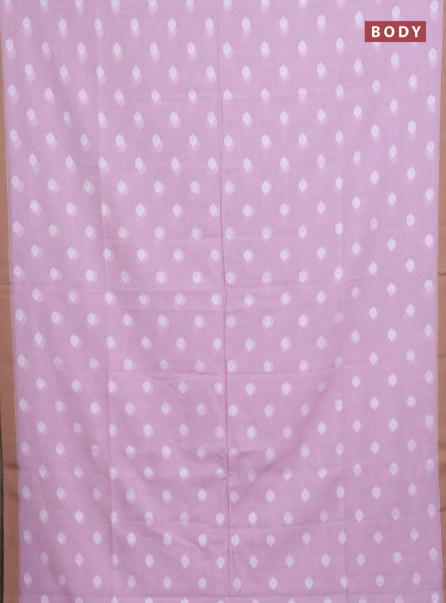 Khadi cotton saree baby pink and sandal with allover thread woven ikat buttas and simple border