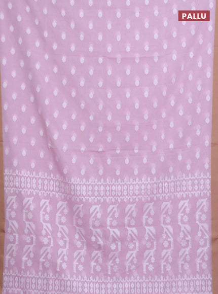 Khadi cotton saree baby pink and sandal with allover thread woven ikat buttas and simple border