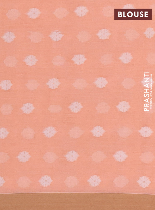 Khadi cotton saree orange and sandal with allover thread woven ikat buttas and simple border