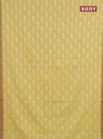 Khadi cotton saree pale yellow and sandal with allover thread woven ikat buttas and simple border