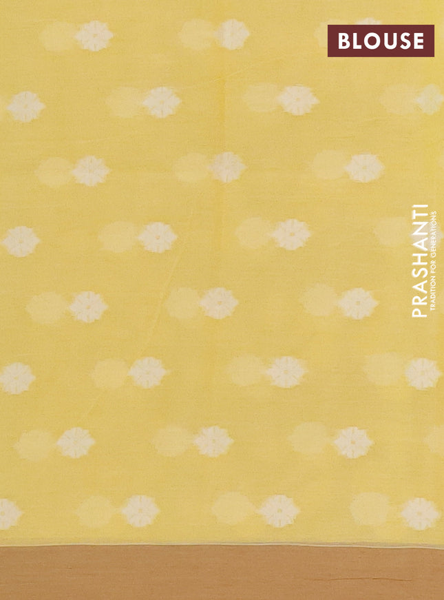 Khadi cotton saree pale yellow and sandal with allover thread woven ikat buttas and simple border