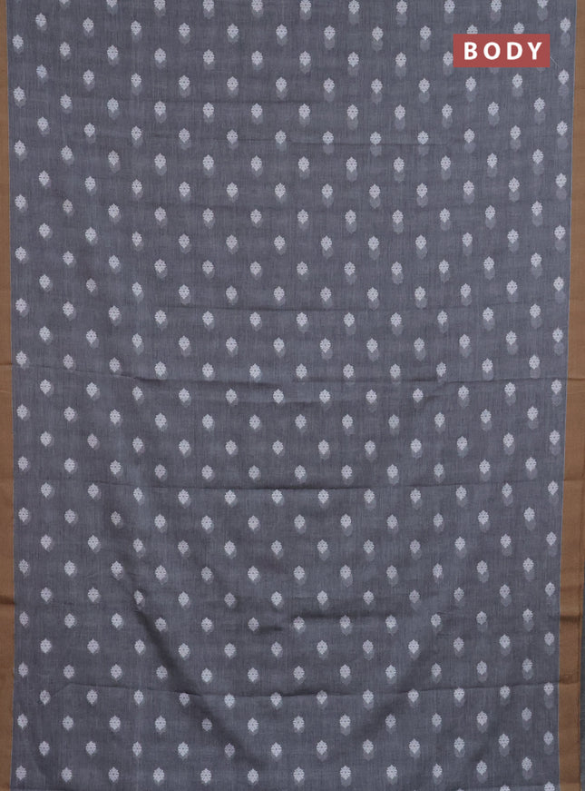 Khadi cotton saree grey and sandal with allover thread woven ikat buttas and simple border