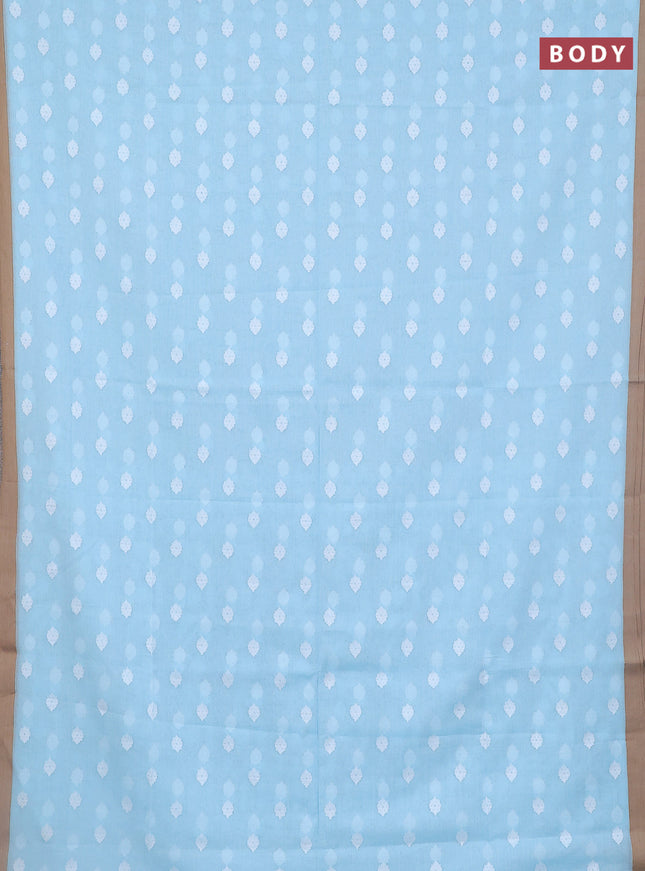 Khadi cotton saree light blue and sandal with allover thread woven ikat buttas and simple border