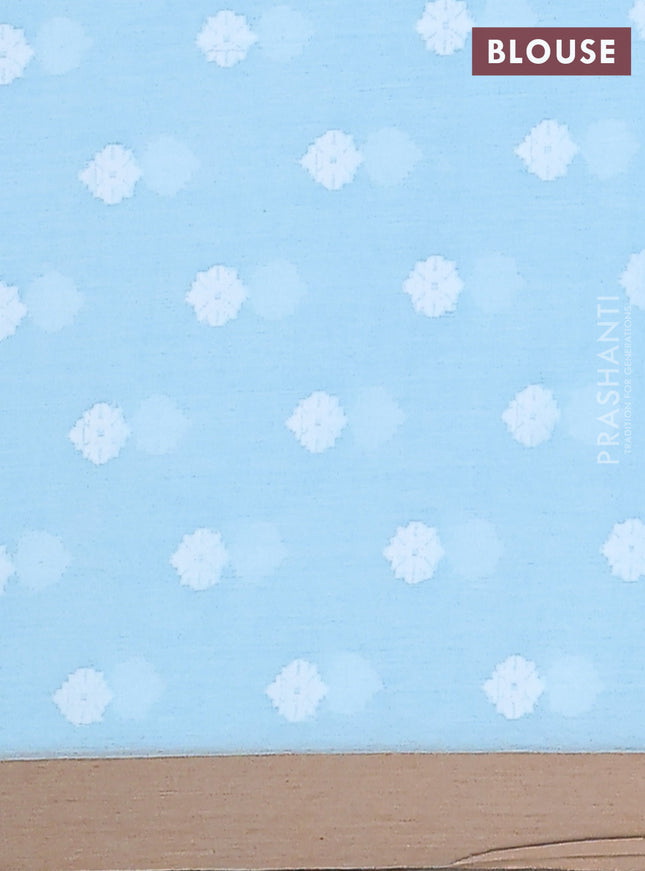 Khadi cotton saree light blue and sandal with allover thread woven ikat buttas and simple border