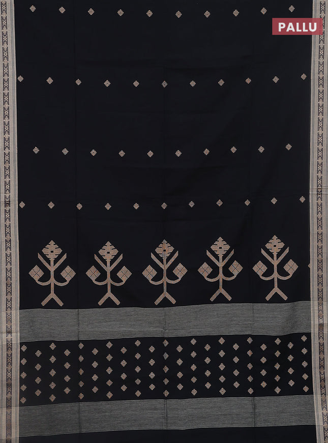 Khadi cotton saree black and sandal with thread woven ikat buttas and thread woven simple border