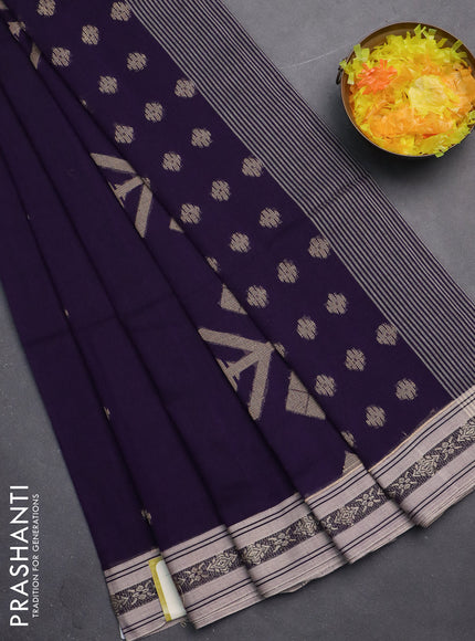 Khadi cotton saree deep purple and sandal with thread woven ikat buttas and thread woven simple border