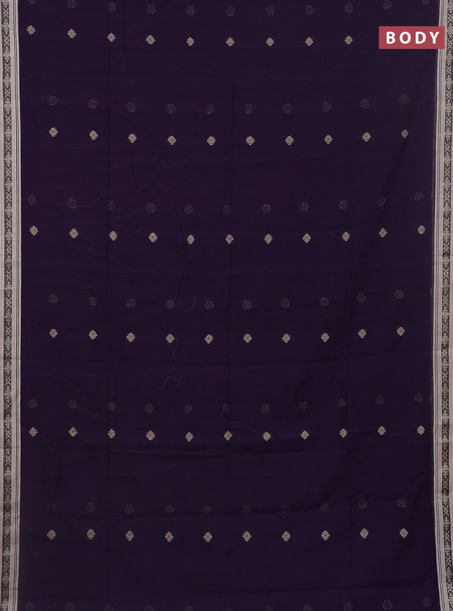 Khadi cotton saree deep purple and sandal with thread woven ikat buttas and thread woven simple border