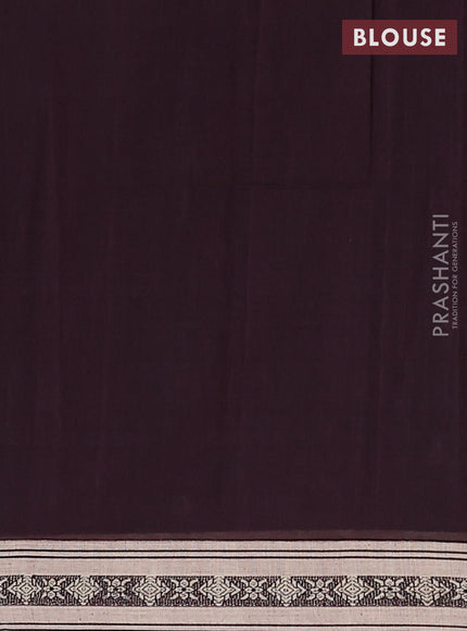 Khadi cotton saree wine shade and sandal with thread woven ikat buttas and thread woven simple border