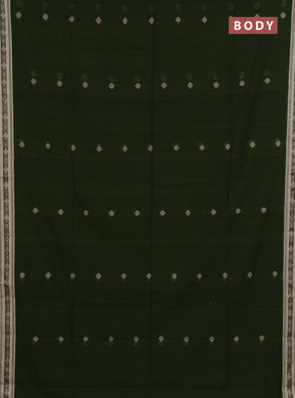 Khadi cotton saree sap green and sandal with thread woven ikat buttas and thread woven simple border