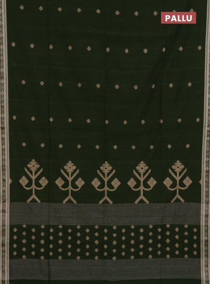 Khadi cotton saree sap green and sandal with thread woven ikat buttas and thread woven simple border