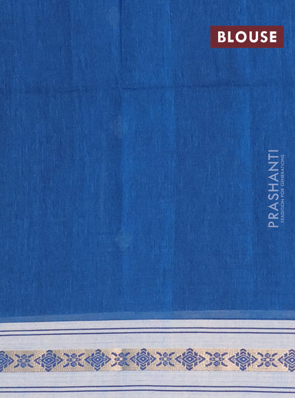 Khadi cotton saree peacock blue and beige with thread woven ikat buttas and thread woven simple border