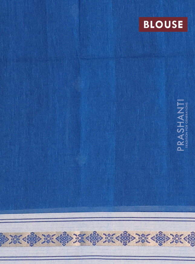 Khadi cotton saree peacock blue and beige with thread woven ikat buttas and thread woven simple border