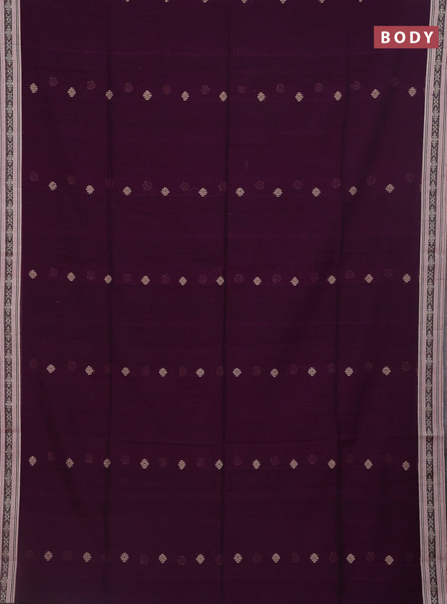 Khadi cotton saree purple and sandal with thread woven ikat buttas and thread woven simple border