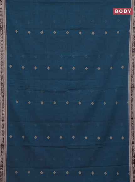 Khadi cotton saree dual shade of peacock green and sandal with thread woven ikat buttas and thread woven simple border