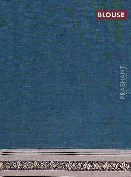 Khadi cotton saree dual shade of peacock green and sandal with thread woven ikat buttas and thread woven simple border