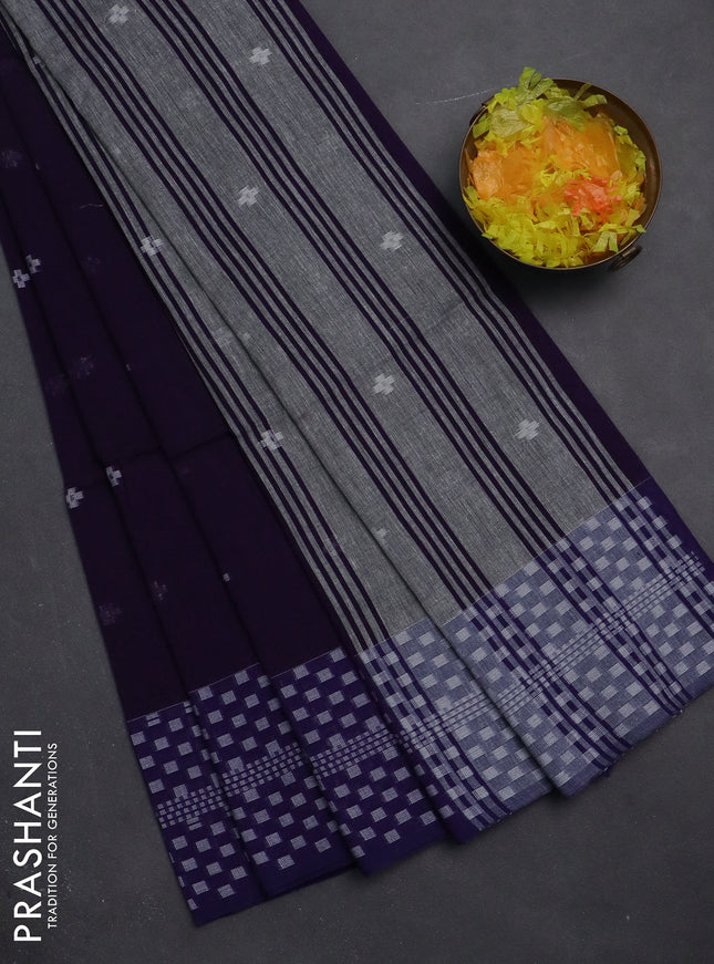 Khadi cotton saree purple and violet with thread woven buttas and thread woven border