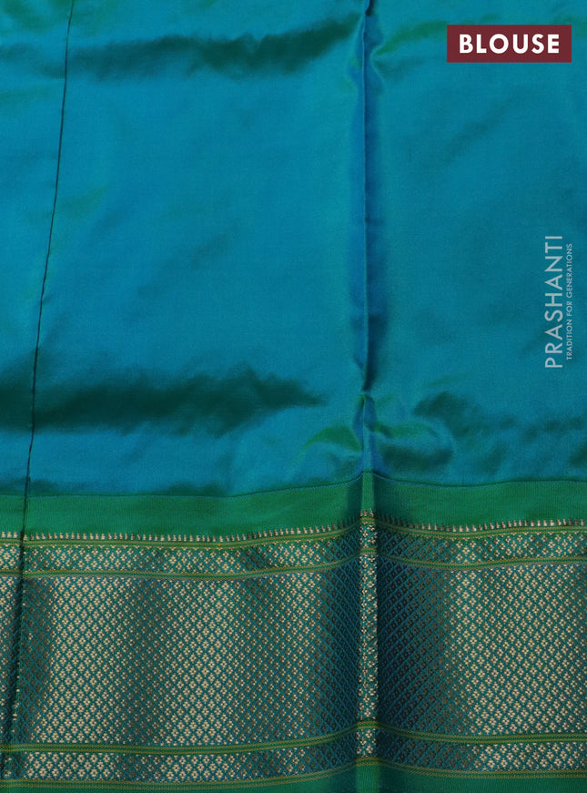 Pure paithani silk saree pink and teal green with zari woven buttas and zari woven korvai border