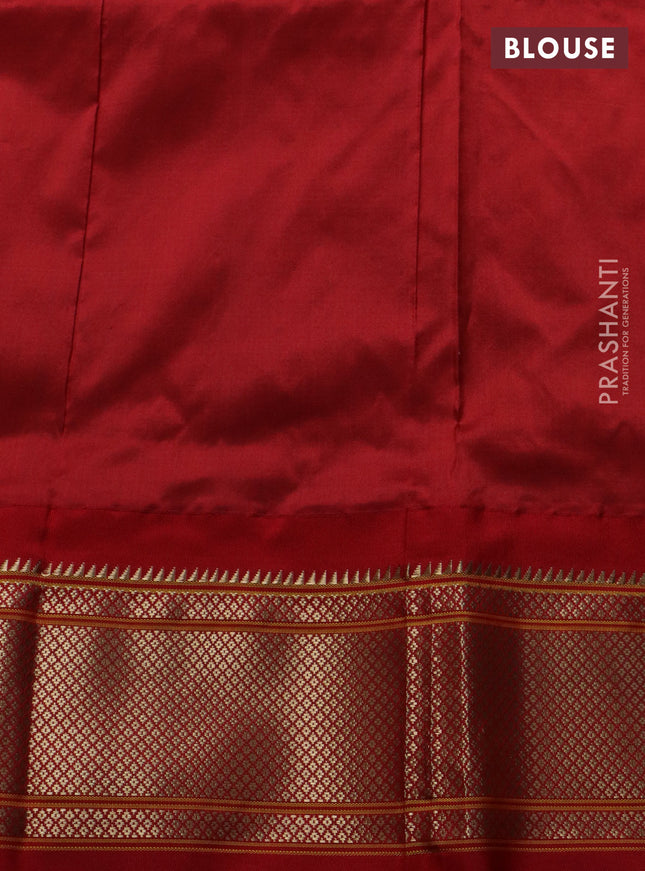 Pure paithani silk saree teal green and red with zari woven buttas and zari woven korvai border