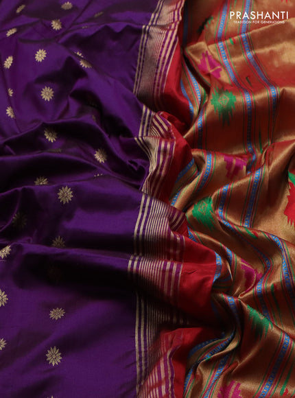 Pure paithani silk saree purple and red with zari woven buttas and zari woven korvai border