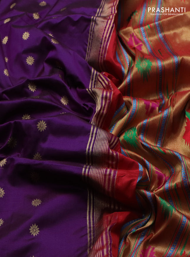 Pure paithani silk saree purple and red with zari woven buttas and zari woven korvai border