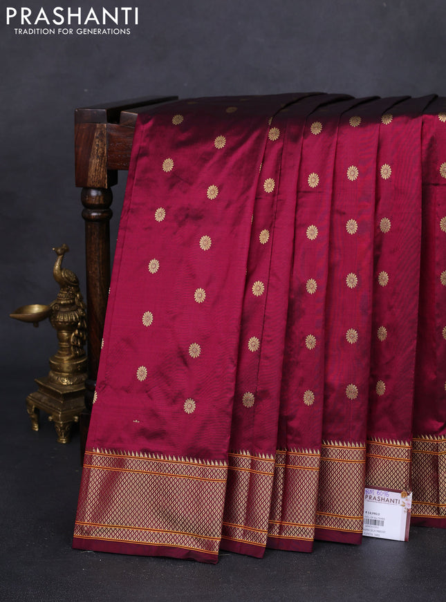 Pure paithani silk saree dark magenta pink with zari woven buttas and zari woven border