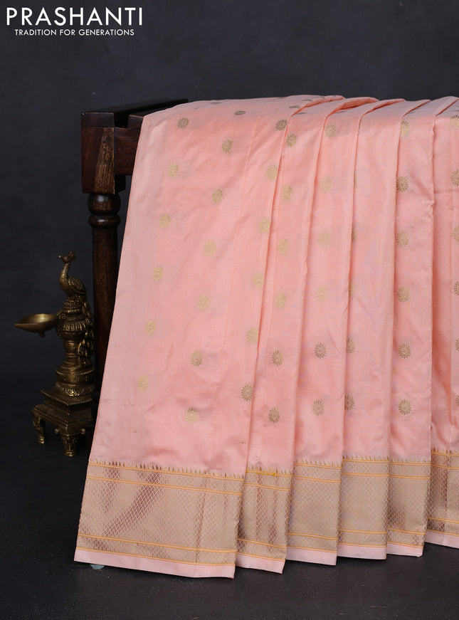 Pure paithani silk saree pale orange with zari woven buttas and zari woven border