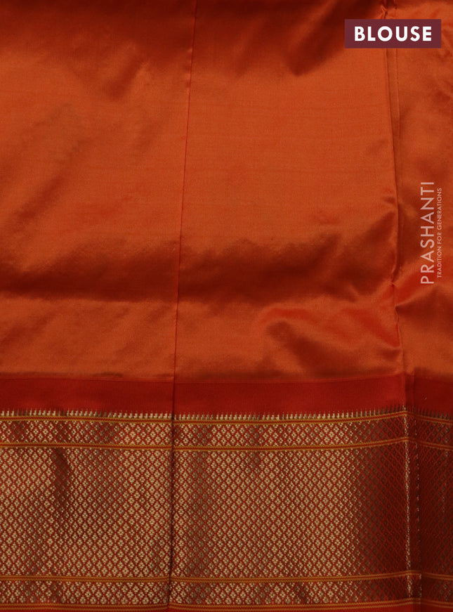 Pure paithani silk saree blue and orange with annam zari woven buttas and zari woven korvai border