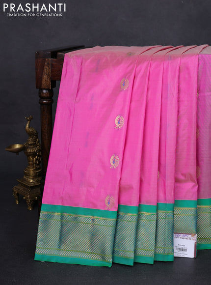 Pure paithani silk saree pink and teal green with annam zari woven buttas and zari woven korvai border
