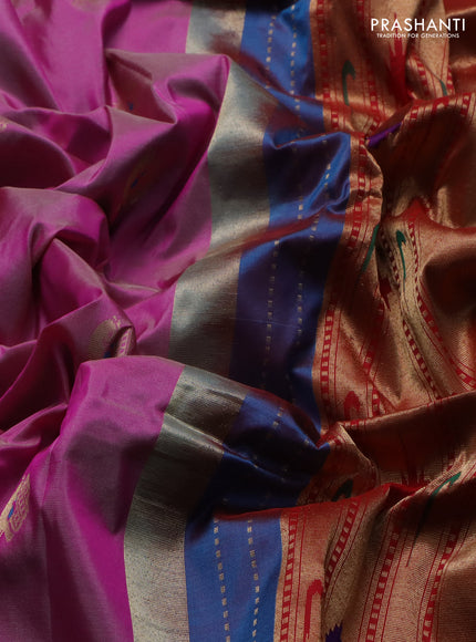 Pure paithani silk saree pink and teal green with annam zari woven buttas and zari woven korvai border
