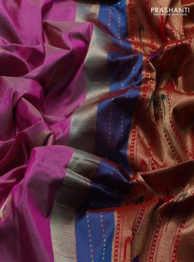 Pure paithani silk saree pink and teal green with annam zari woven buttas and zari woven korvai border