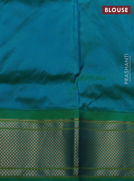 Pure paithani silk saree pink and teal green with annam zari woven buttas and zari woven korvai border