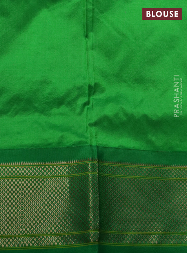 Pure paithani silk saree off white and green with annam zari woven buttas and zari woven korvai border