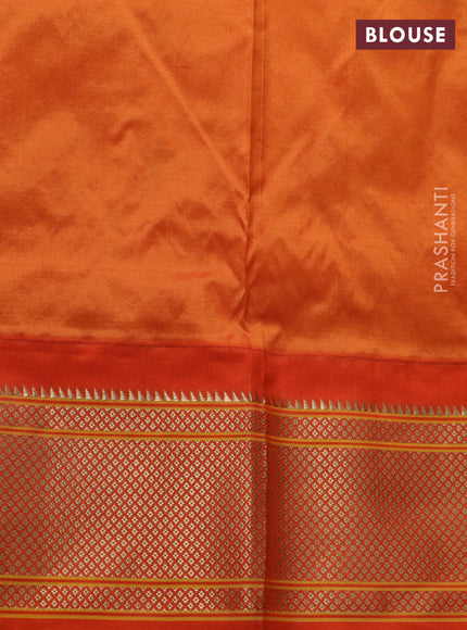 Pure paithani silk saree fluorescent green and orange with zari woven buttas and zari woven korvai border