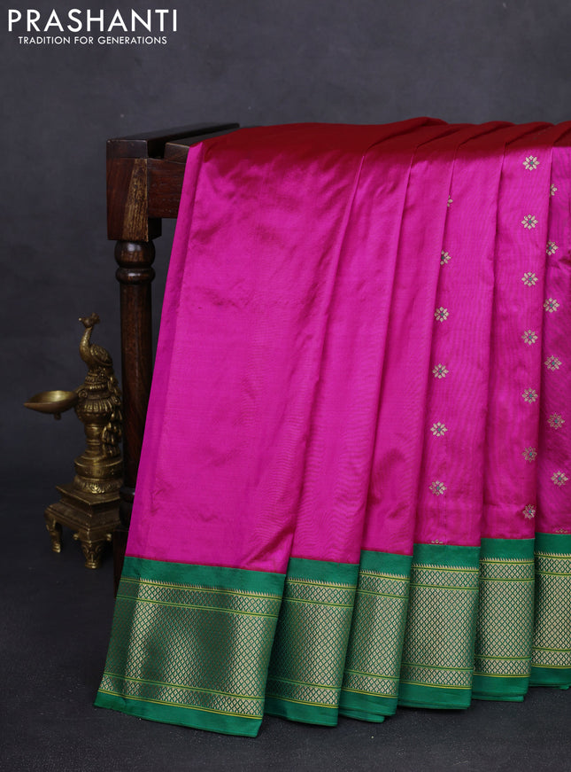 Pure paithani silk saree candy pink and green with zari woven buttas and zari woven korvai border