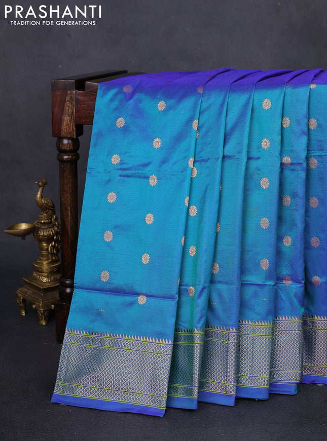 Pure paithani silk saree dual shade of teal green with zari woven buttas and zari woven border