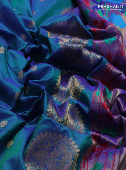 Pure paithani silk saree dual shade of teal green with zari woven buttas and zari woven border